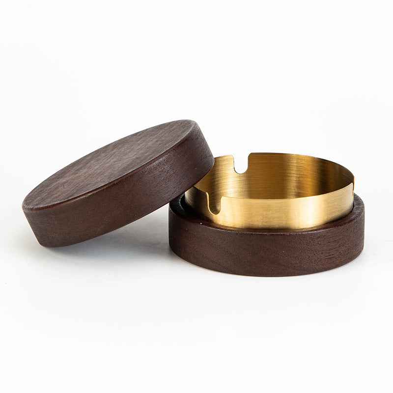 Wooden Stainless Steel Ashtray for Cigarettes with Lid Gold 1