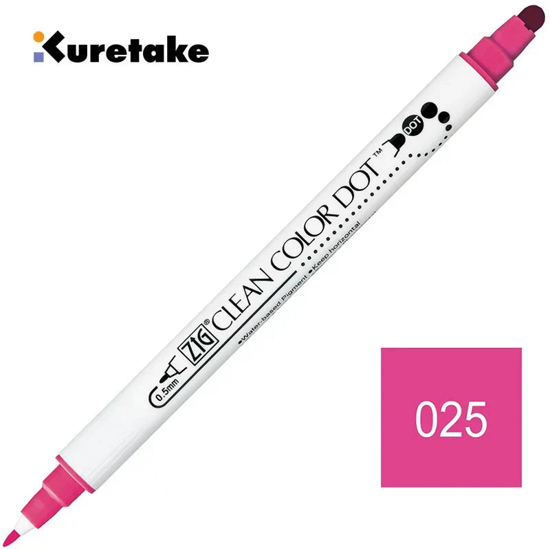 Kuretake ZIG Clean Color Dot TC-6100 – 2-Pack | Dual-Tip Dot & Brush Watercolour Marker | Journal / Illustration / Hand-Lettering | Japan Kuretake 025 Pink