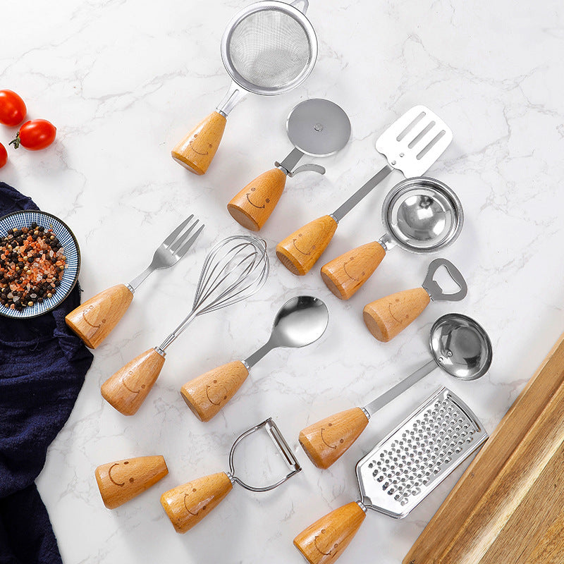 12-Piece Kitchen & Baking Tool Set – Stainless Steel with Wooden Handles
