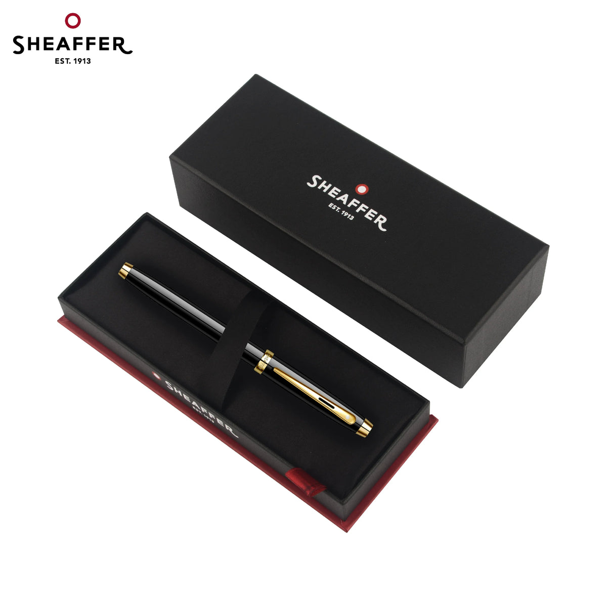 Sheaffer 100 Fountain Pen – Fine Nib (~0.5mm), Gold Clip | Polished Chrome / Black Lacquer / Dark Blue-Grey Black Lacquer