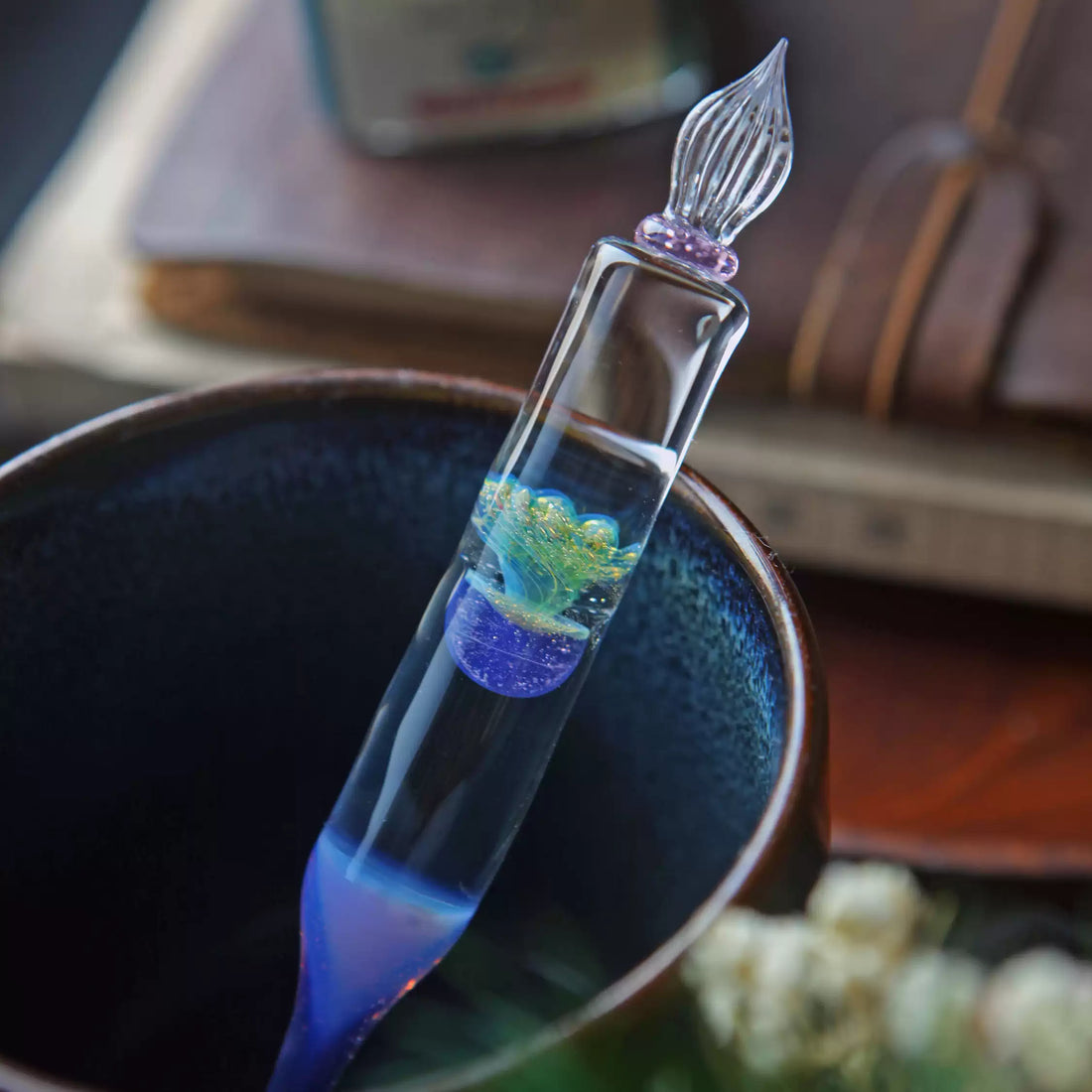 Jellyfish Purple Fireworks Glass Dip Pen – Ink Swatching & Calligraphy Glass Nib Pen