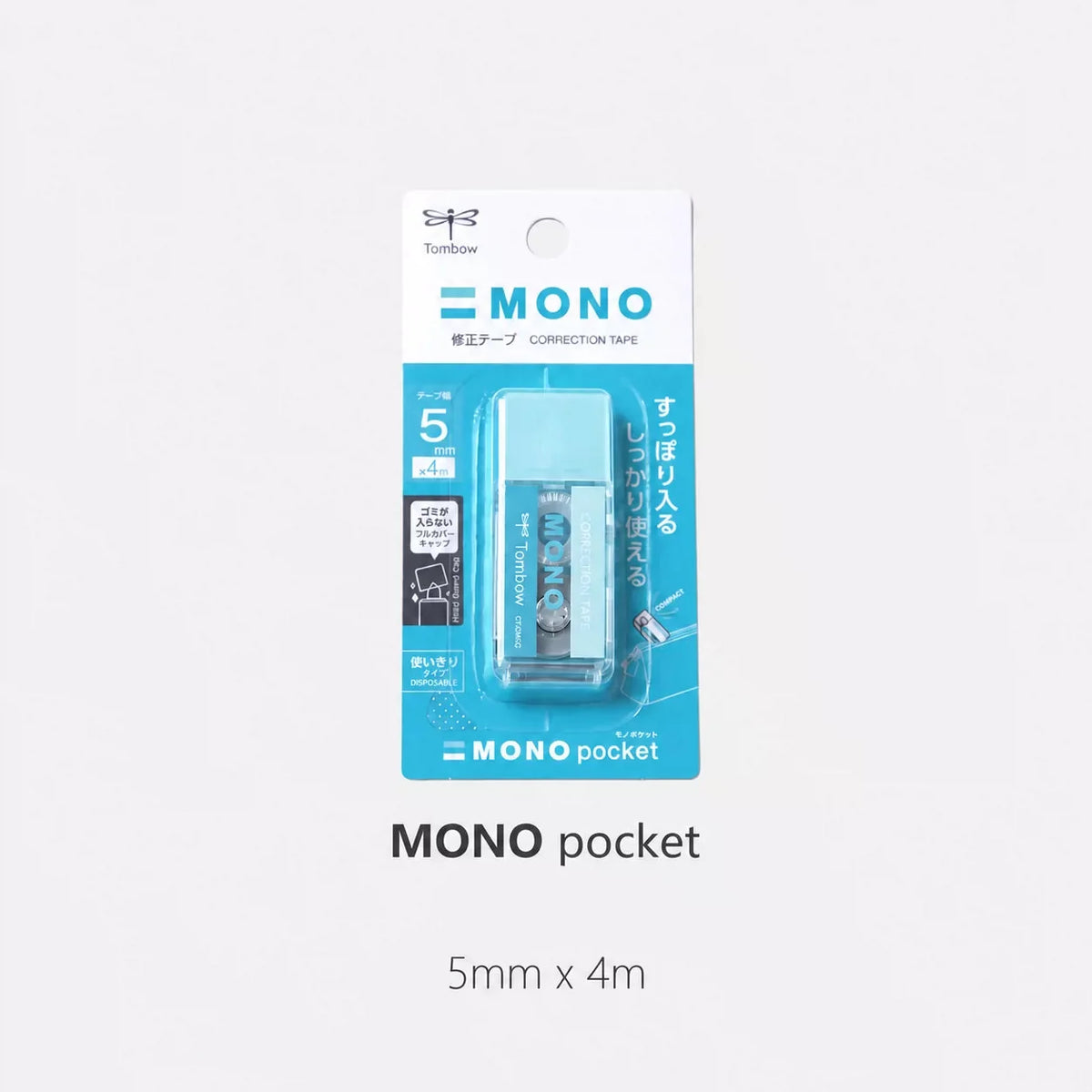 TOMBOW MONO Pocket Mini Correction Tape, 5 mm x 4 m, 2-Pack Blue Green