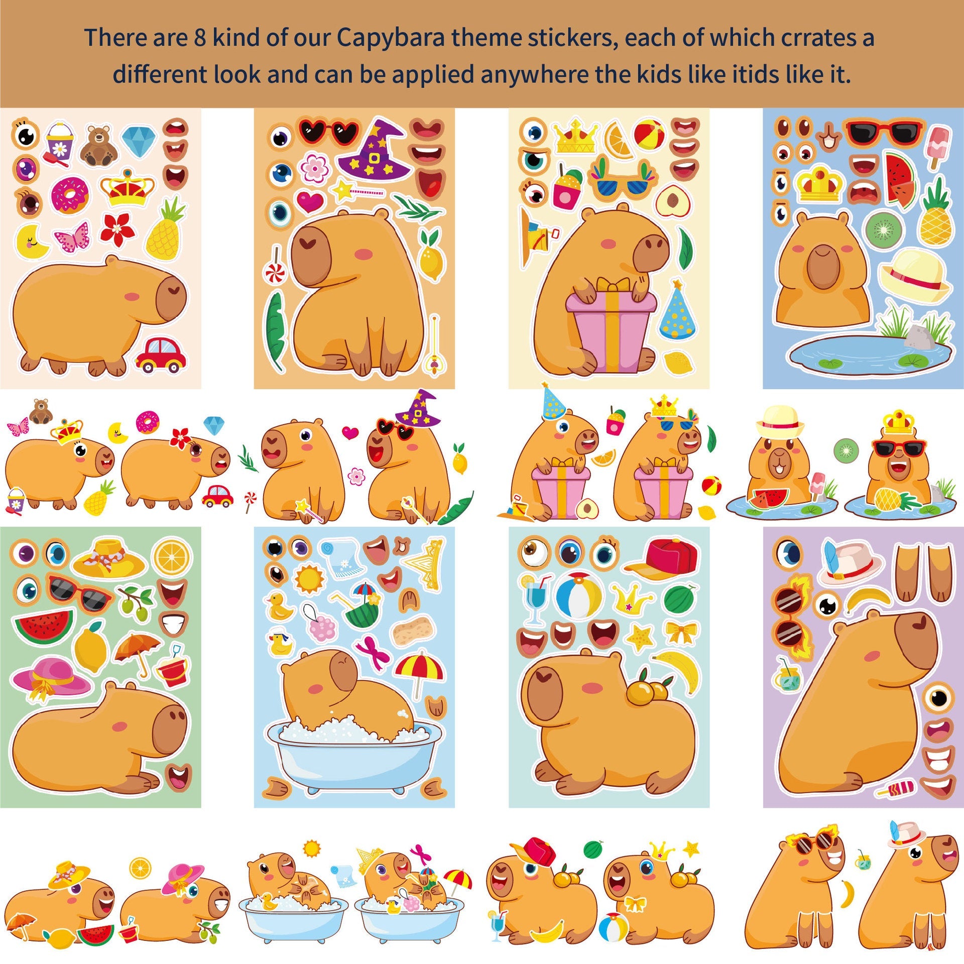 Make a Face Capybara Stickers for Kids 24 Sheets