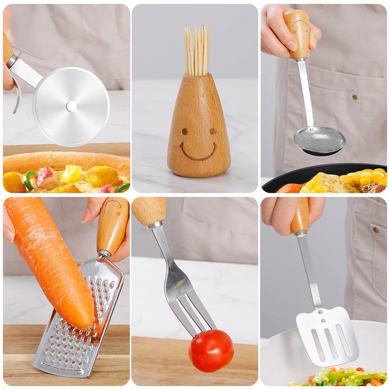 12-Piece Kitchen & Baking Tool Set – Stainless Steel with Wooden Handles