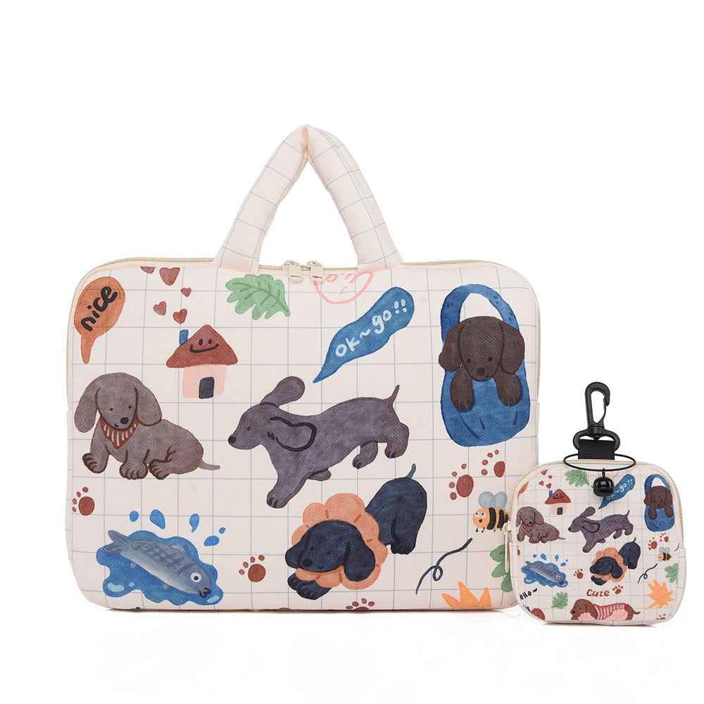 Beige Animal-Themed Laptop Sleeve 14 inch 2-Piece Set Large: 35×27×2cm