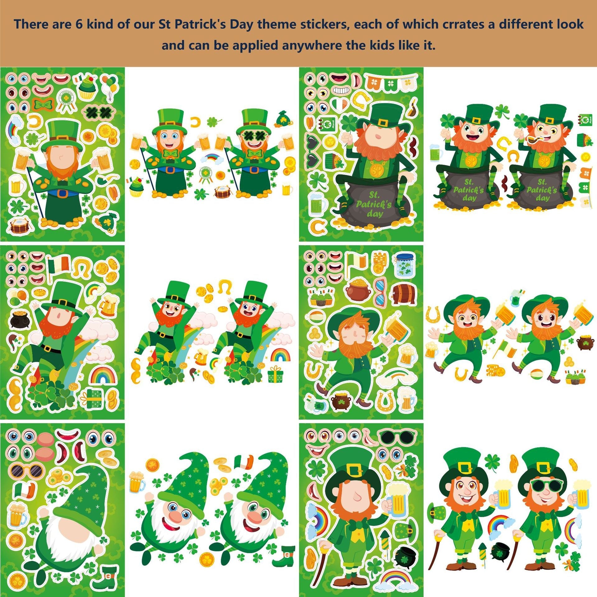 Make a Face St. Patrick's Day Stickers for Kids 32 Sheets