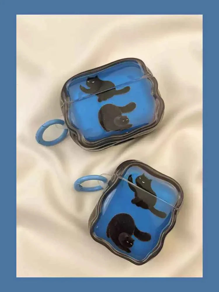 Artistic Blue & Black Cat AirPods Case A