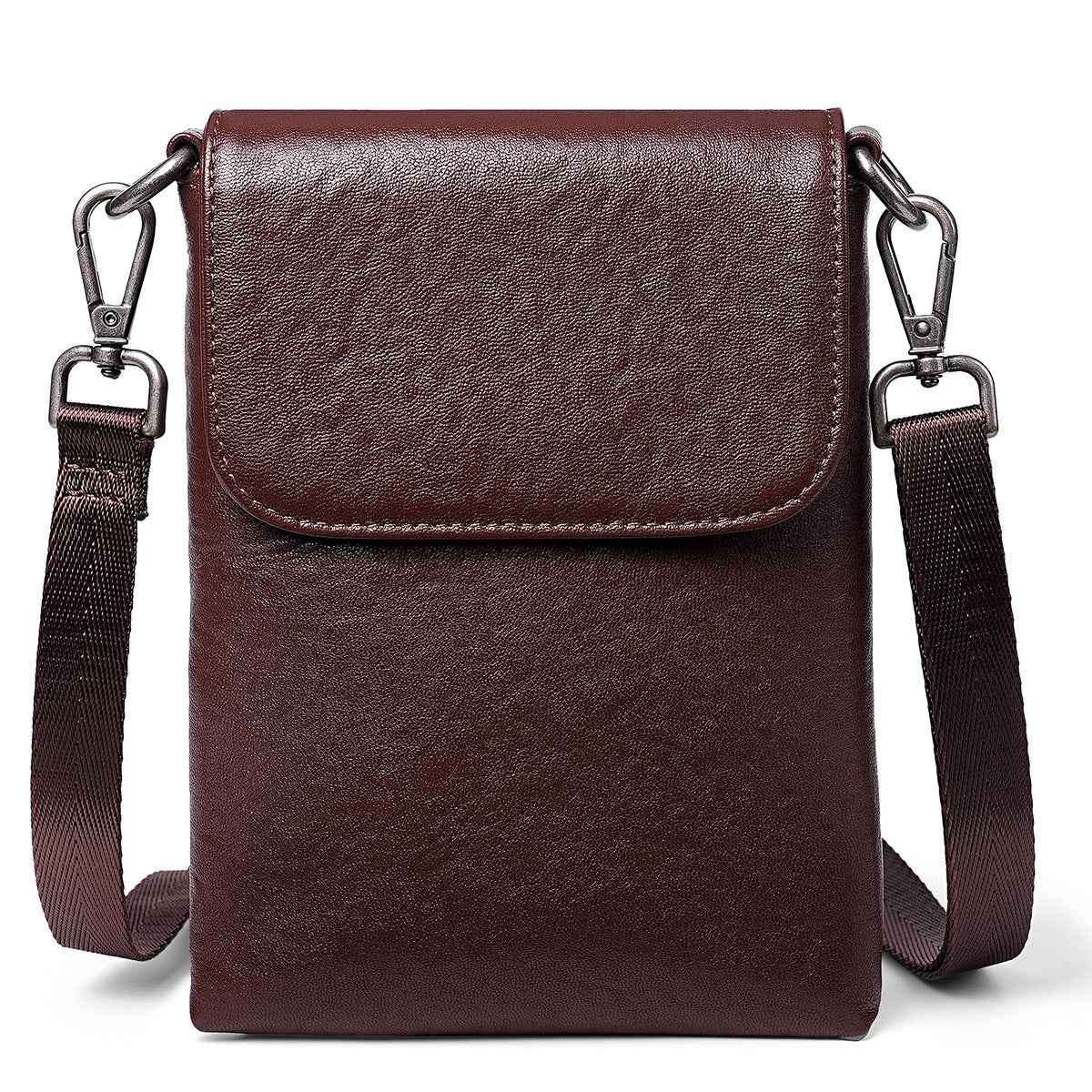 Leather Phone Crossbody Bag – Slim Flip-Cover Pouch for Men & Women Brown