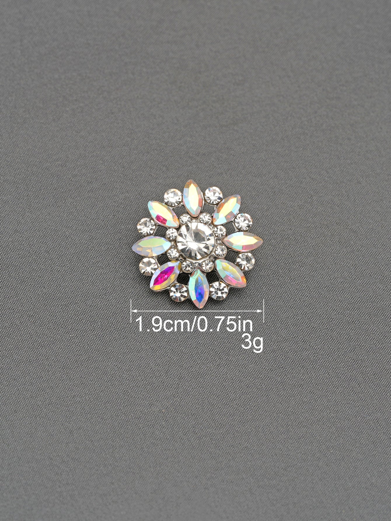 Bottoni a fiore con strass e gambo, arcobaleno, Ø1,9 cm, 6 pezzi