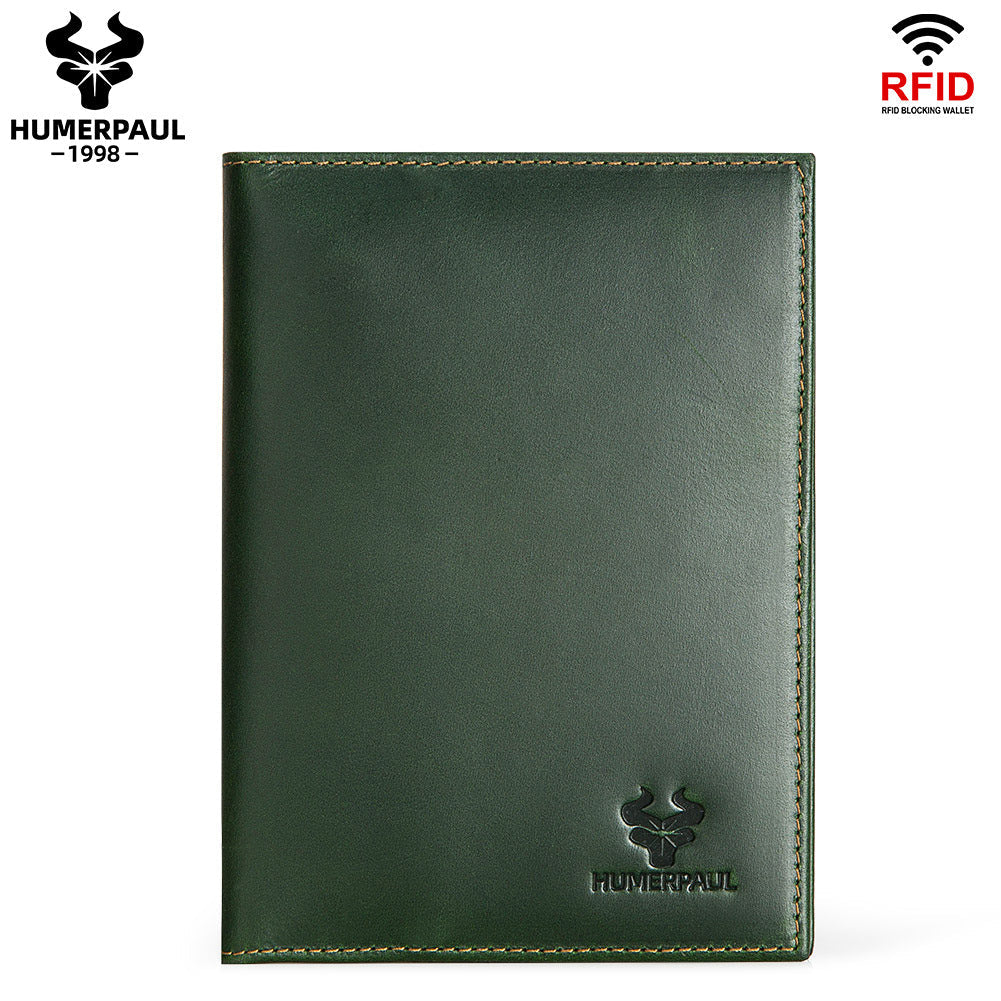 Vintage Crazy Horse Leather RFID Passport Wallet, Built-in AirTag Slot Green