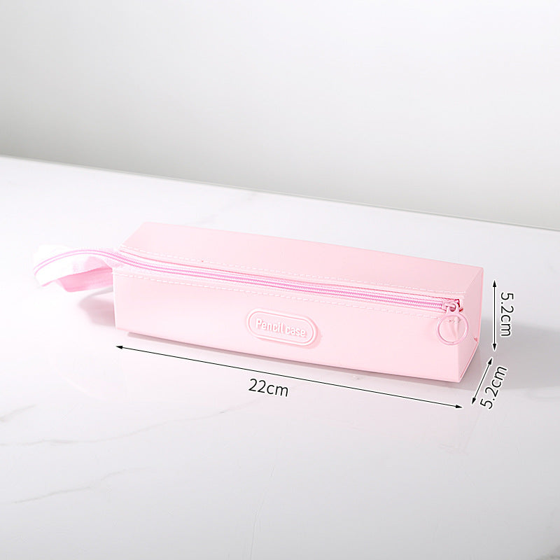 Silicone Rectangle Handheld Pencil Case Stationery Organizer Pink