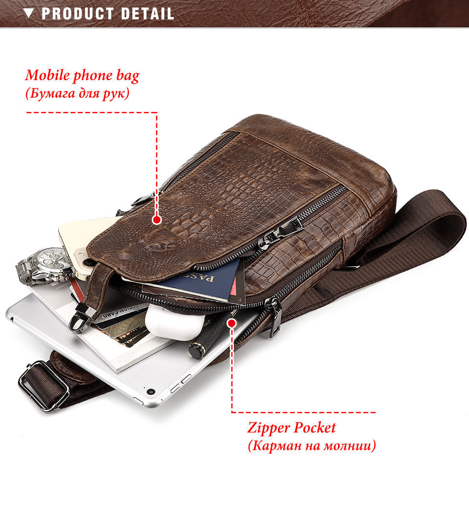 Alligator Print Leather Men's Crossbody Sling Bag Chest Pack