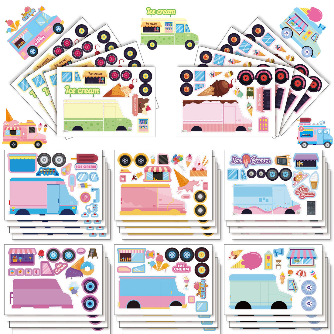 Make a Face Ice Cream Van Stickers for Kids 24 Sheets