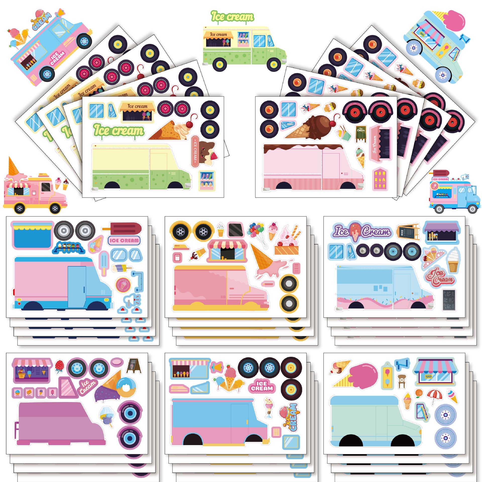 Make a Face Ice Cream Van Stickers for Kids 24 Sheets