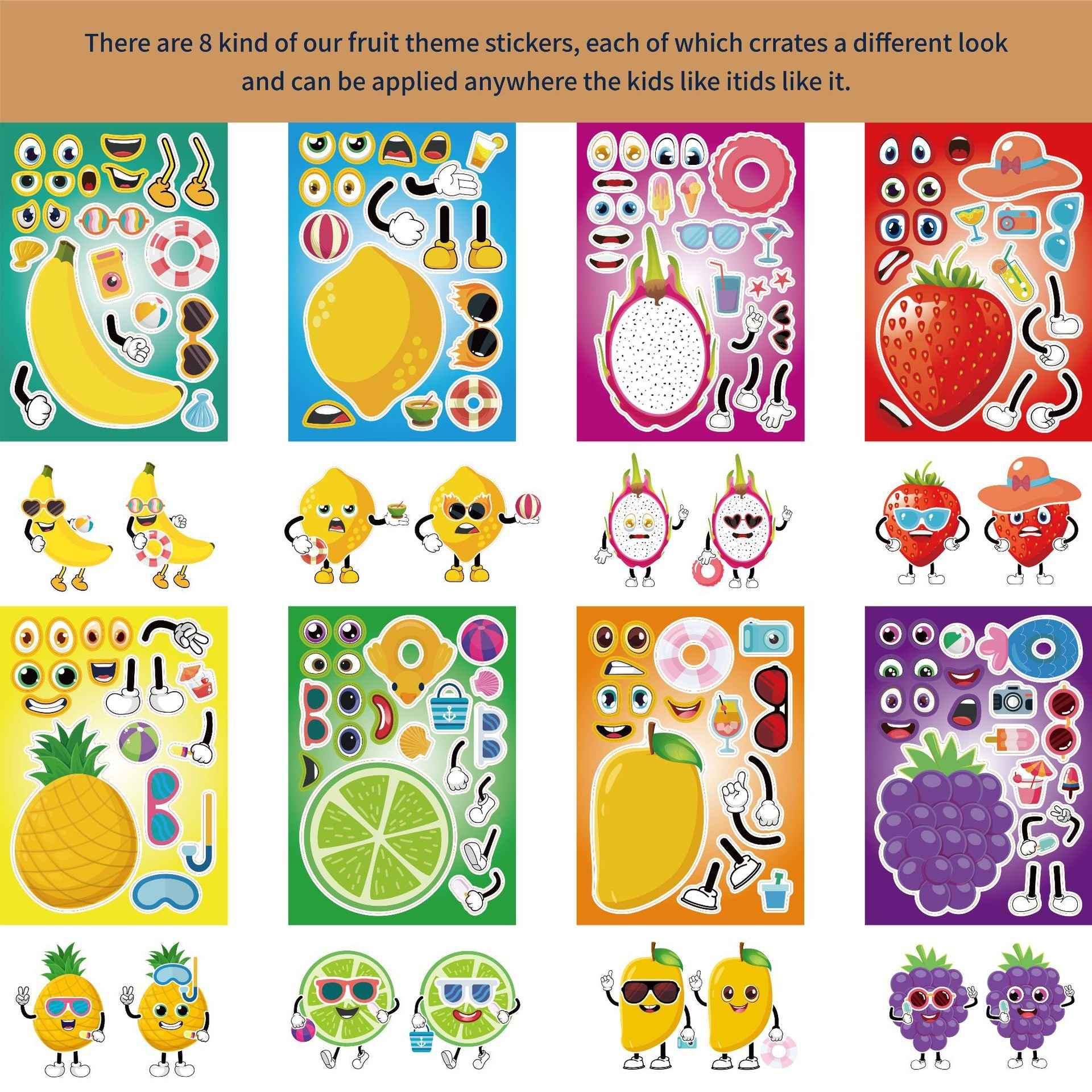 32 Sheets Fruit Theme Make Your Own Stickers for Kids