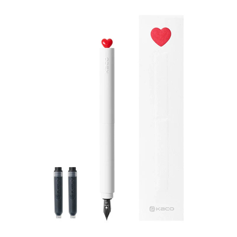 KACO First Heart Fountain Pen with EF Nib and 2 Black Ink Cartridges White