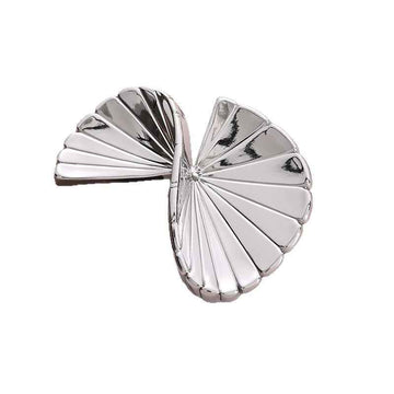 Silver fan-shaped folded metal button, geometric ridges, 20-pack