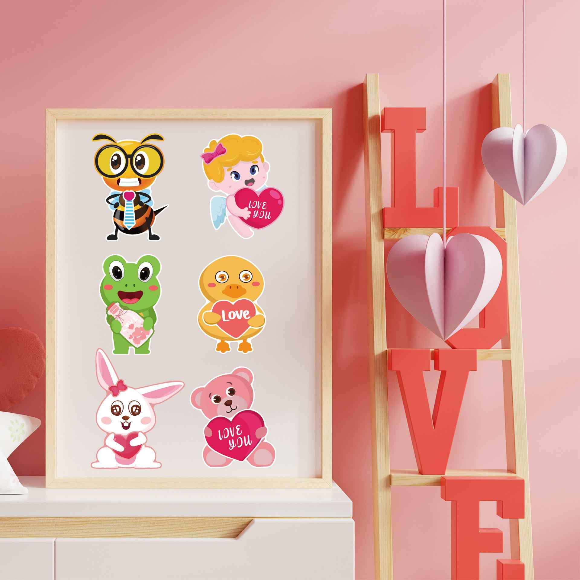 24 Sheets Valentine's Day Love You Animal Stickers for Kids