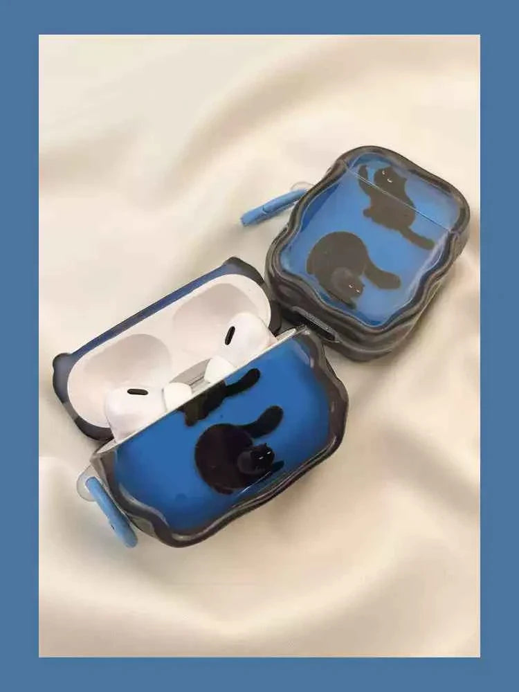 Artistic Blue & Black Cat AirPods Case A