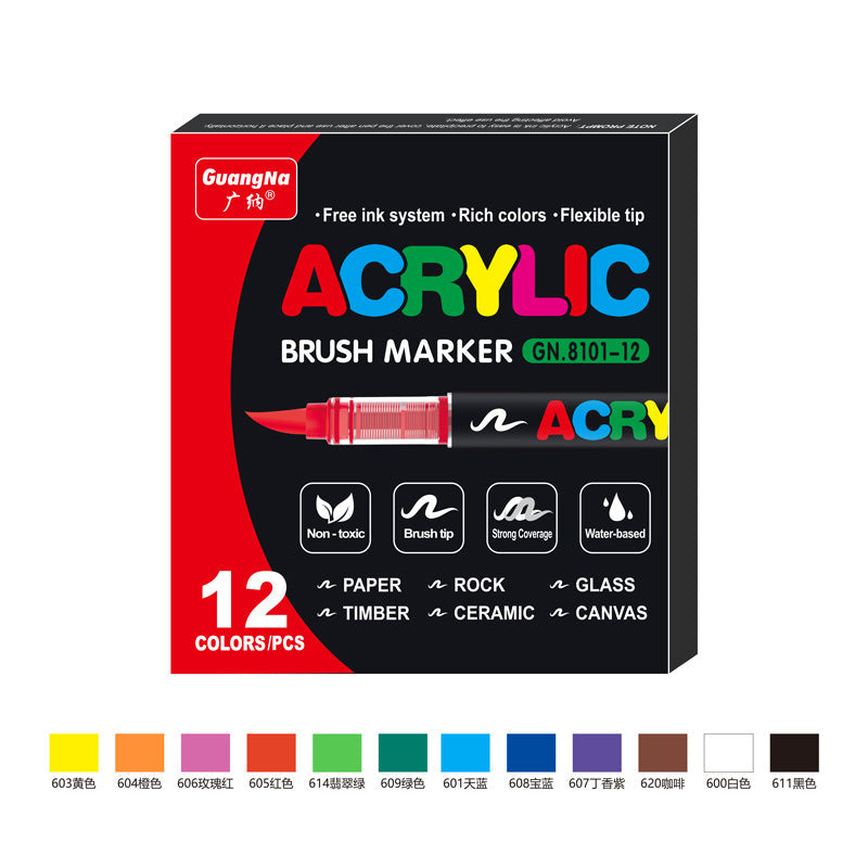 GuangNa GN8101 Soft Brush Acrylic Marker Set 12/24/36 Colors 12 Colors