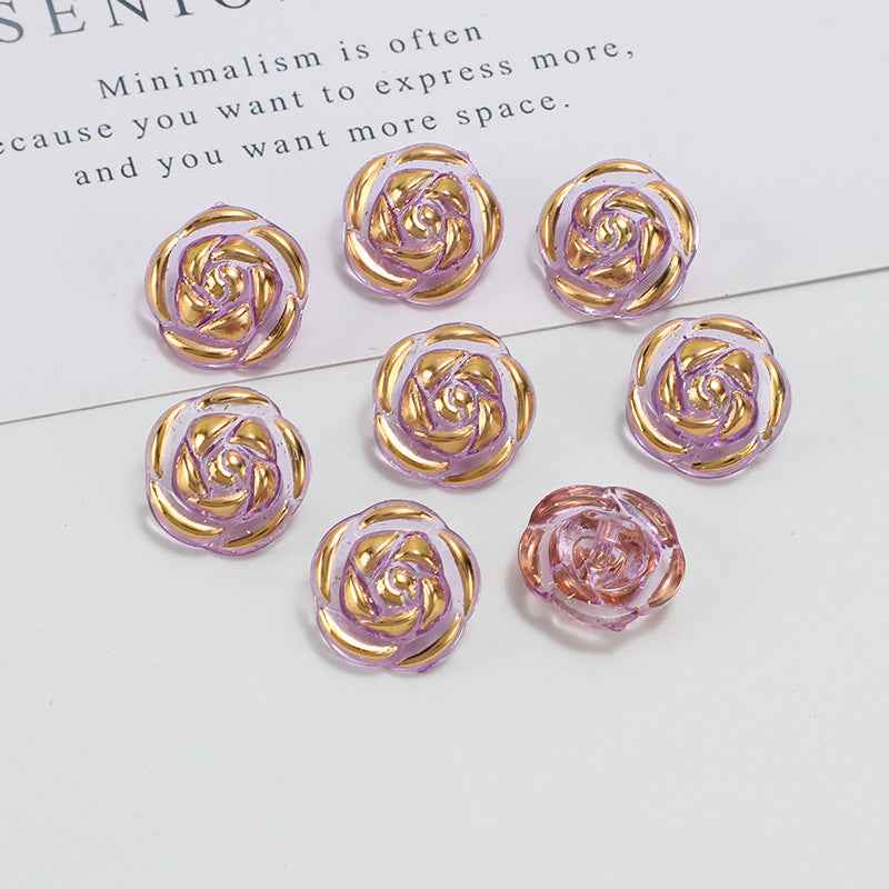 12.5mm acrylic rose buttons, purple-lavender and gold iridescent swirl design