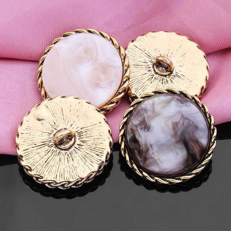 Round resin metal buttons set, gold braided edge, mixed pearl-like colors, 18pcs
