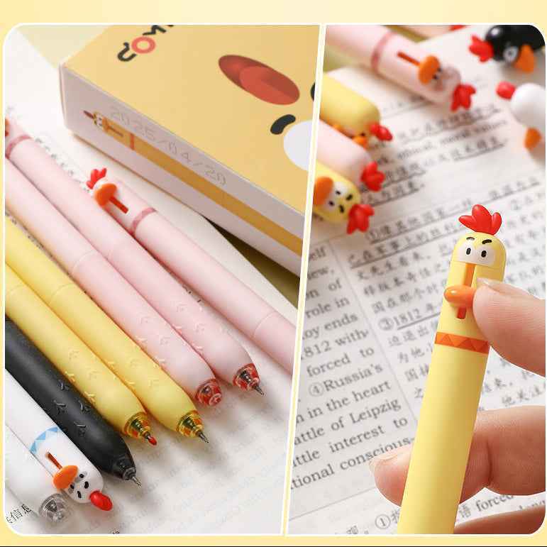 8PCS Cute Retractable Chicken Rollerball Gel Pens