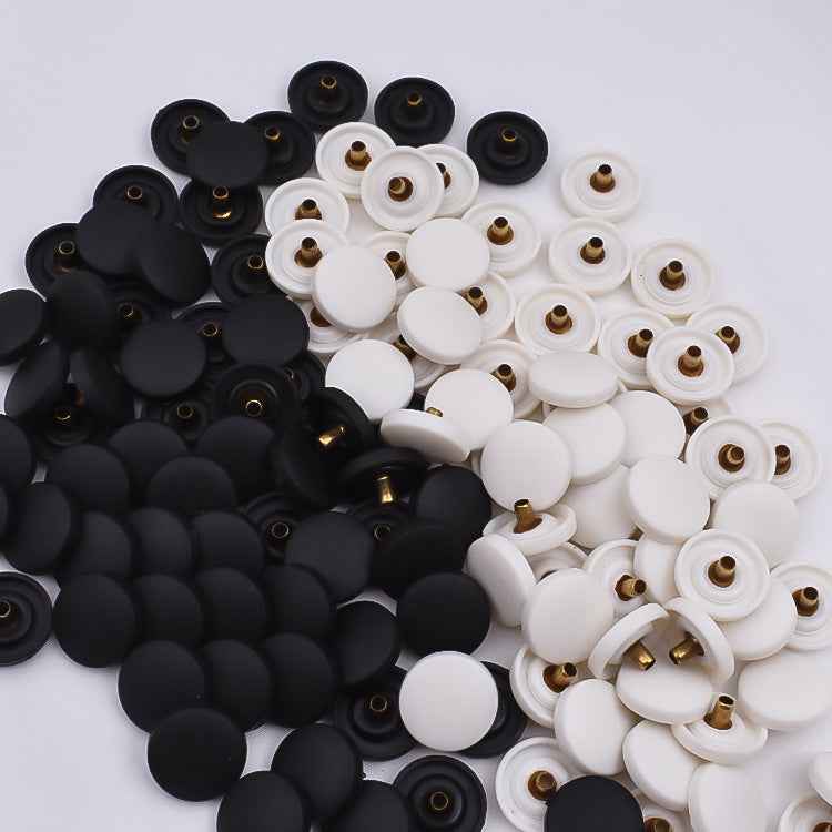 15mm black and white plastic snap buttons, brass studs, round