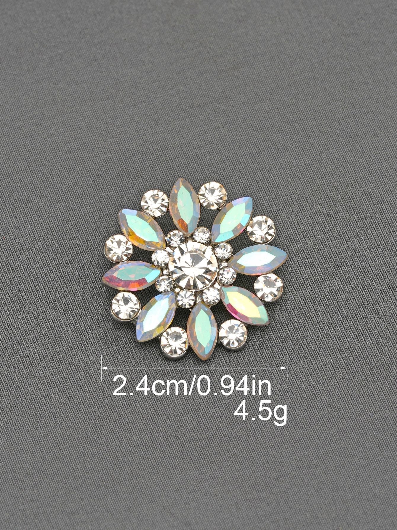 Bottoni a fiore con strass e gambo, arcobaleno, Ø2,4 cm, confezione da 6