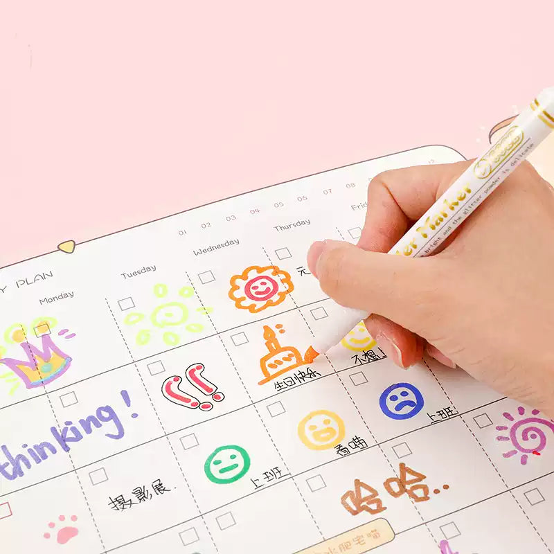 Guangna Glitter Markers Highlighter Pens Medium Point 12 Colors