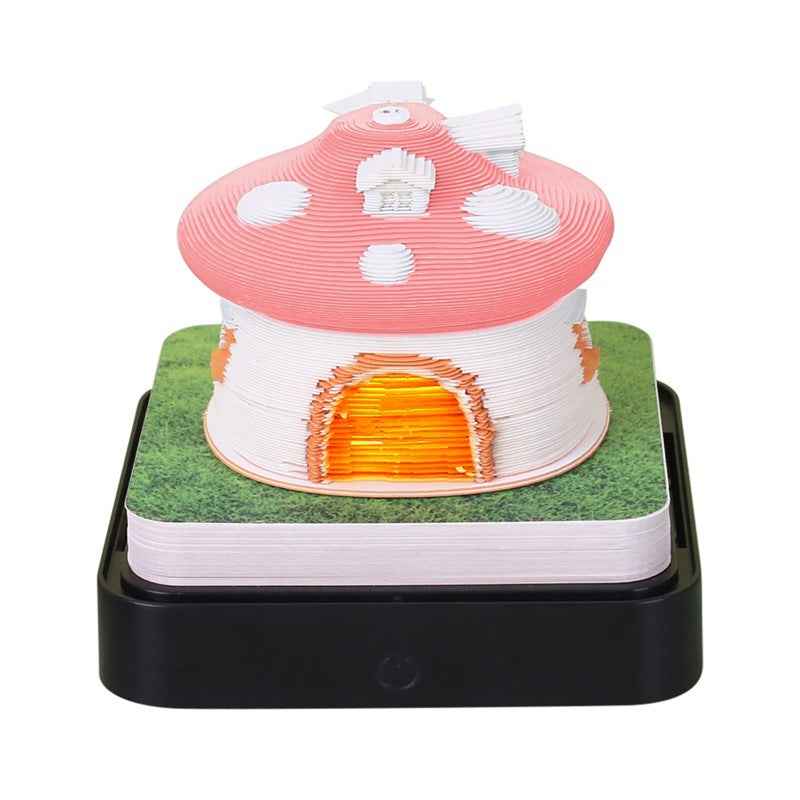 2024 Time Piece Mushroom Calendar Memo Pad with LED Lights Pink