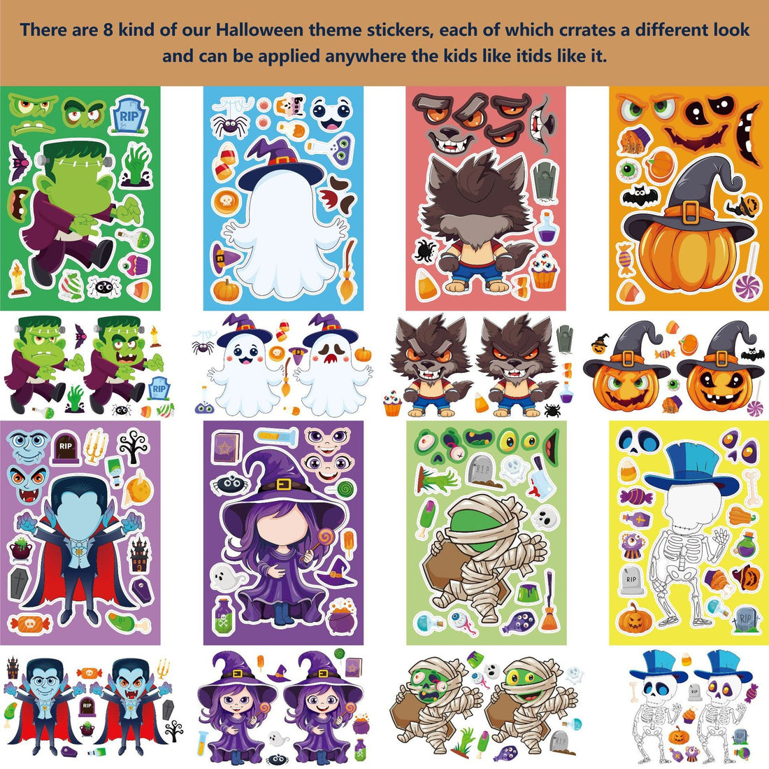 Make a Face Cartoon Halloween DIY Stickers for Kids 24 Sheets