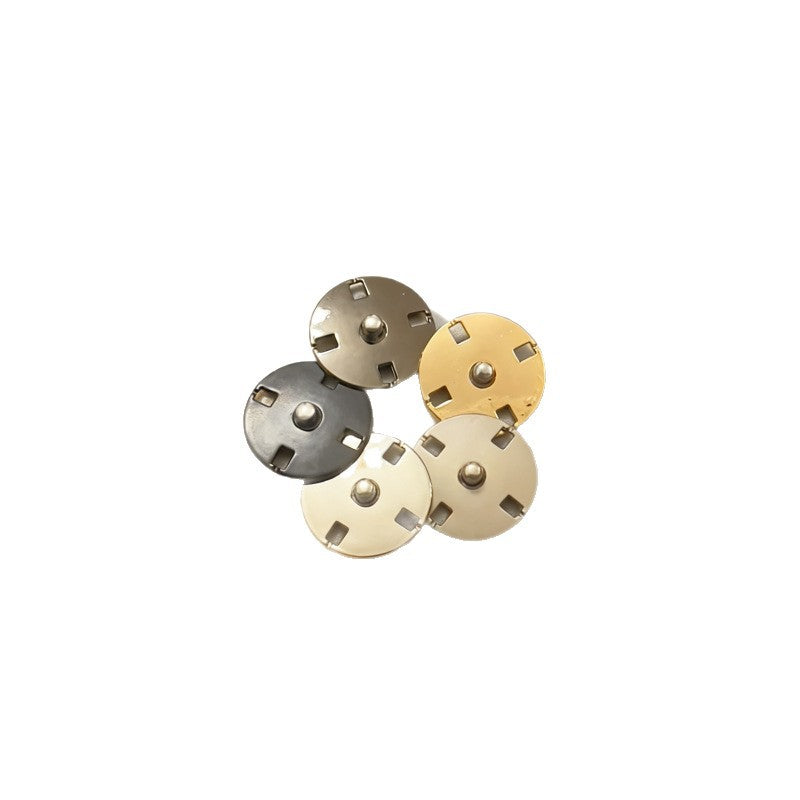 Round invisible metal snap buttons in silver and gold, round metal caps