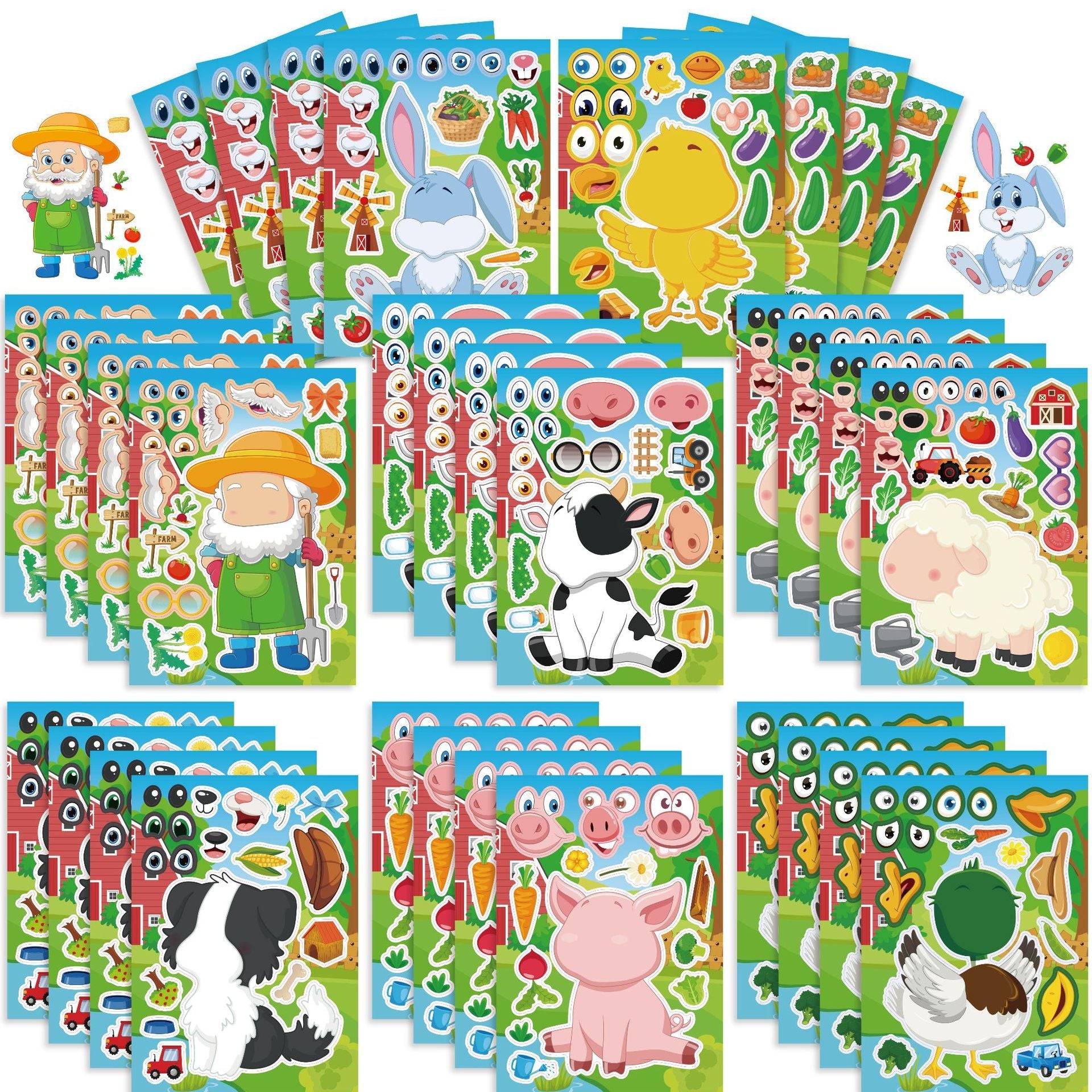 Make a Face Farmer Animals DIY Stickers for Kids 24 Sheets
