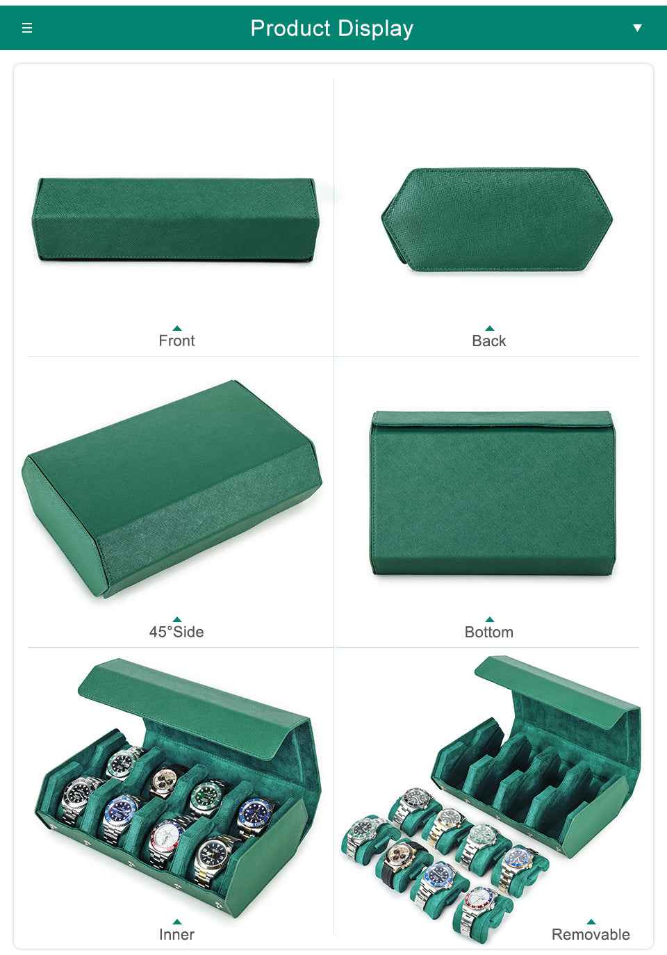 Genuine Leather Hexagon 8-Watches Roll Case