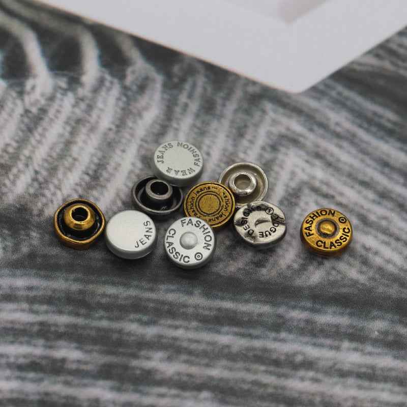 8mm retro denim stud rivets: gold and silver round caps with metal posts