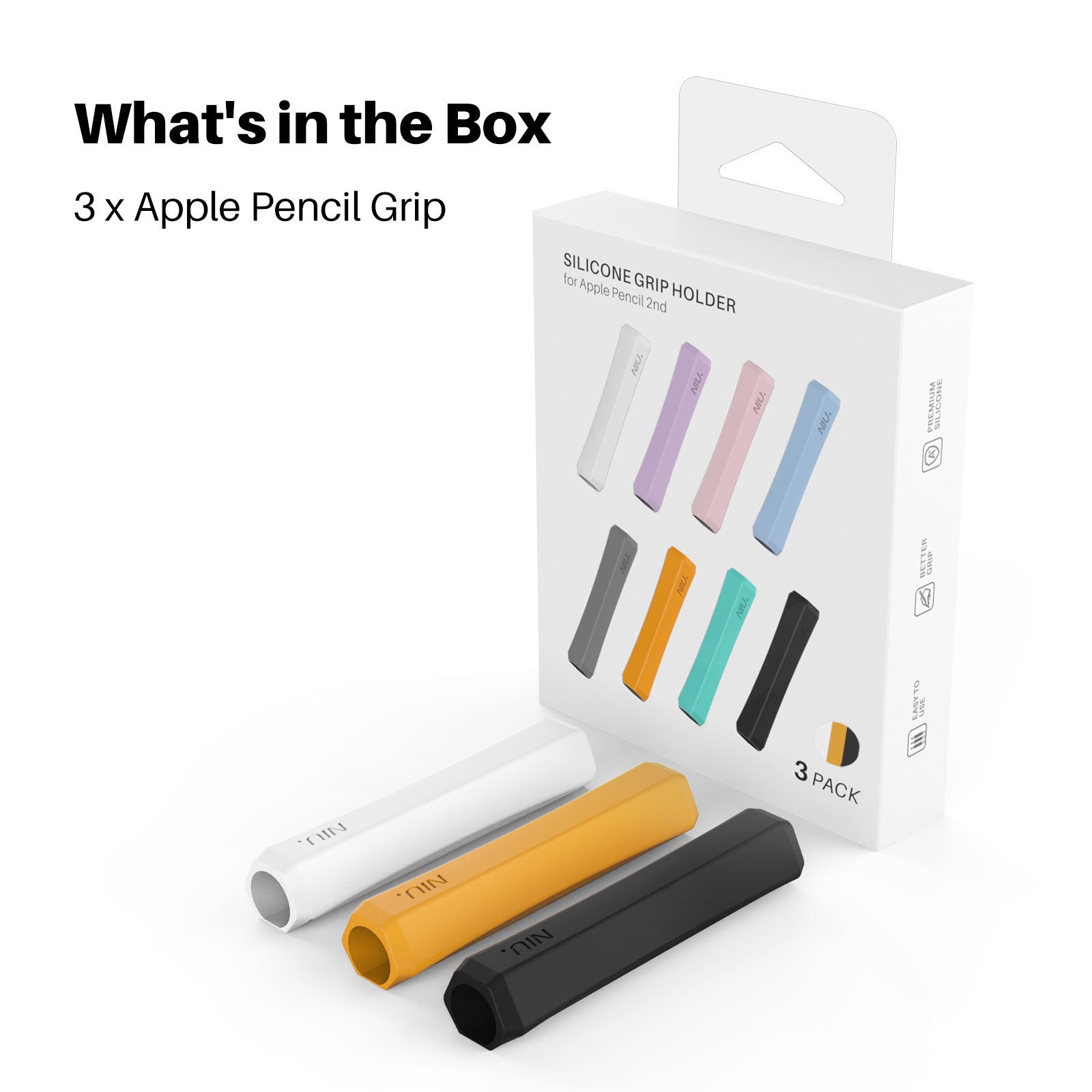 3 Pack Apple Pencil Grips Case Cover Silicone Sleeve Holder White Yellow Black