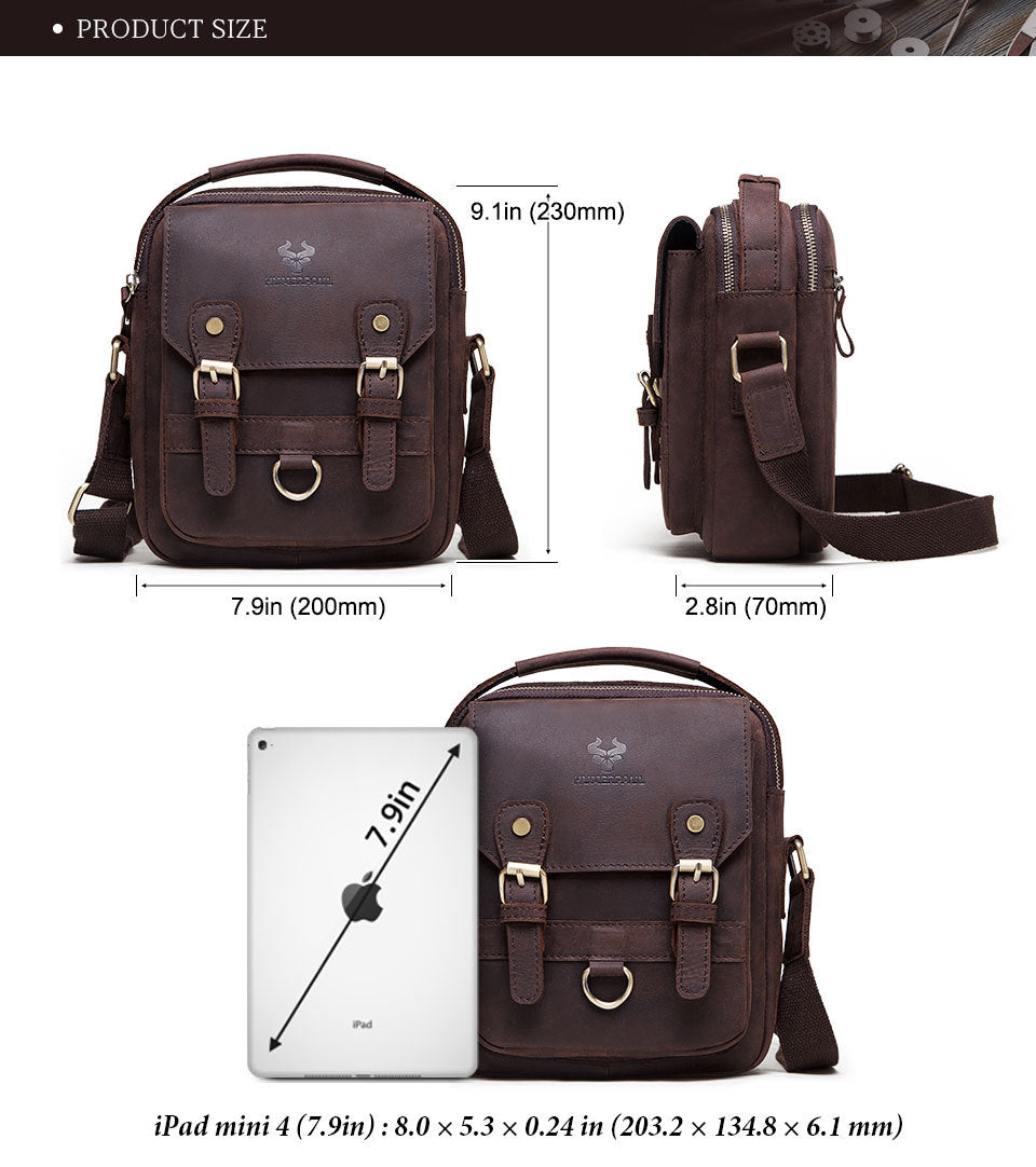 Brown Crazy Horse Leather Men's Shoulder Bag,Business Commuter Bag