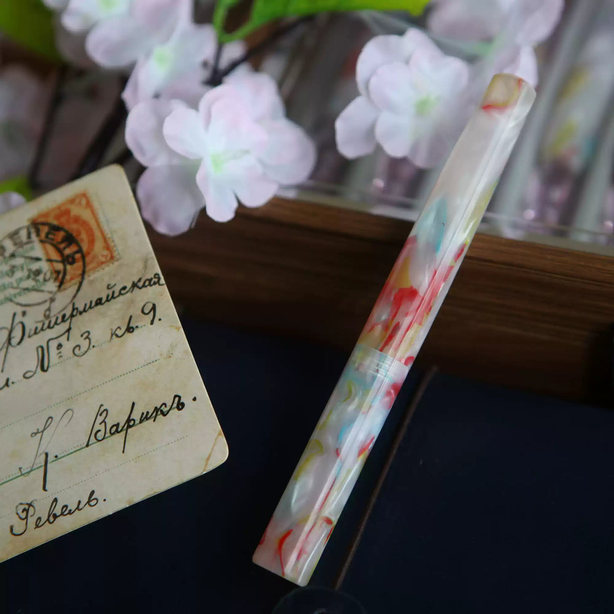 White Floral Handmade Acrylic Dip Pen with Glass Nib – Botanical Journal & Calligraphy Pen