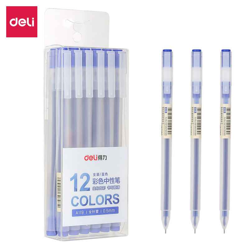 DELI A119 Colors Gel Pen Needle Tip 0.5mm Fine Point 12 Pack Blue
