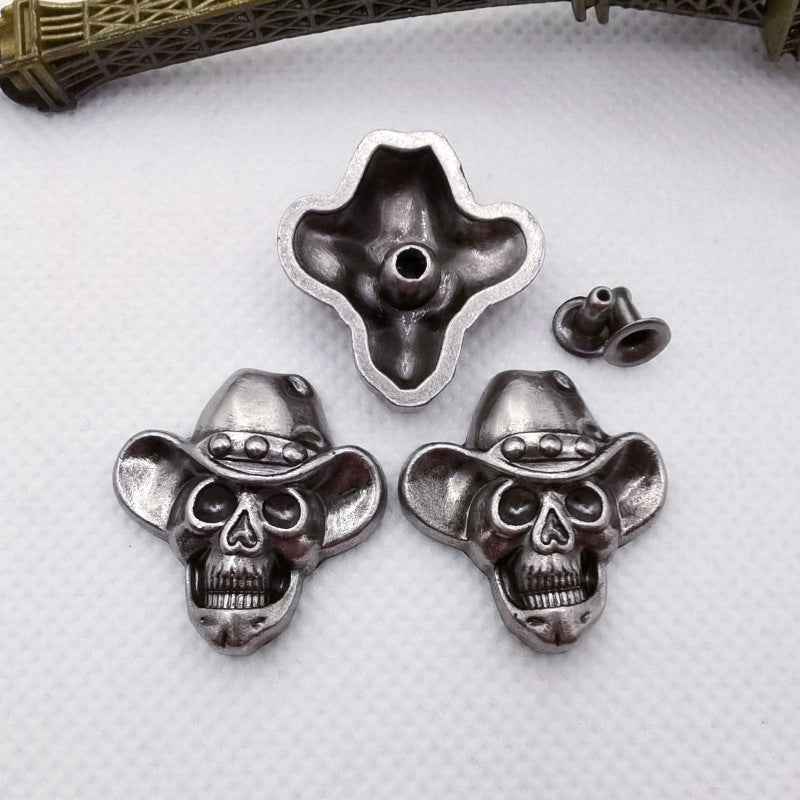 Skull rivet studs, antique silver; 20pcs set with cross and dome studs