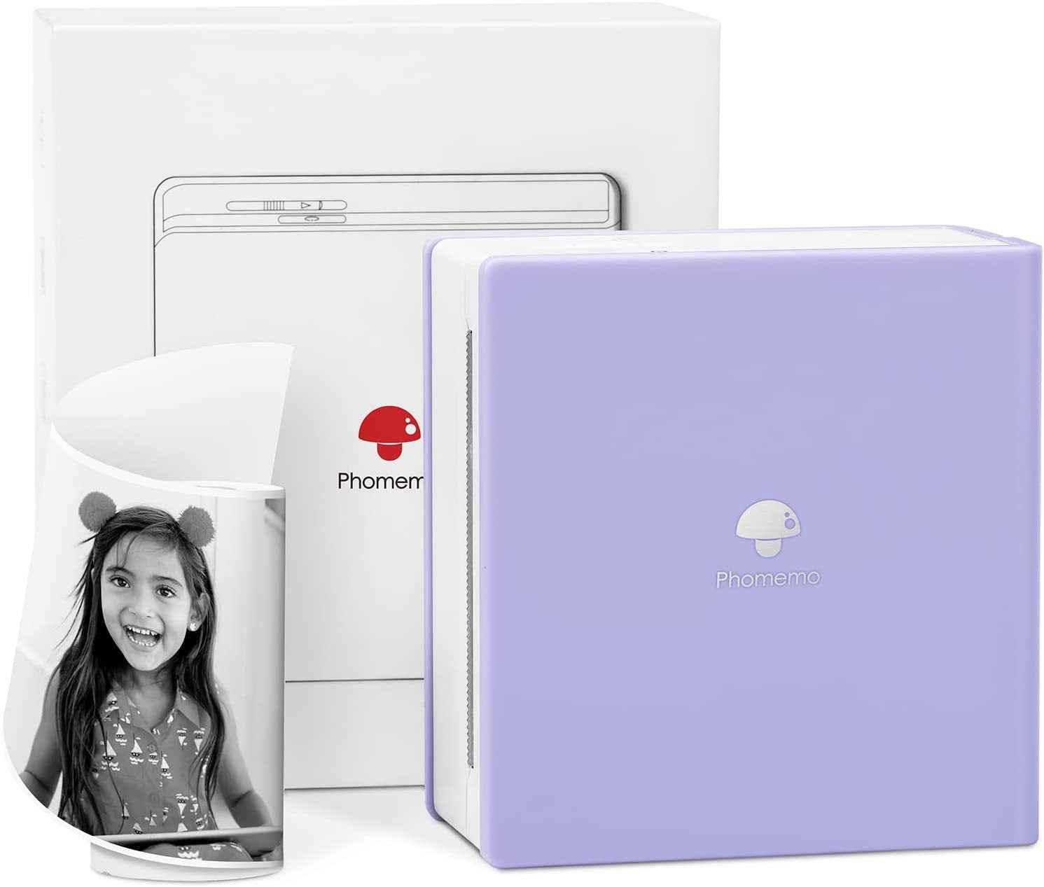 Phomemo M02 Sticker Printer Portable Thermal Label Printer with 1 Roll Paper Purple