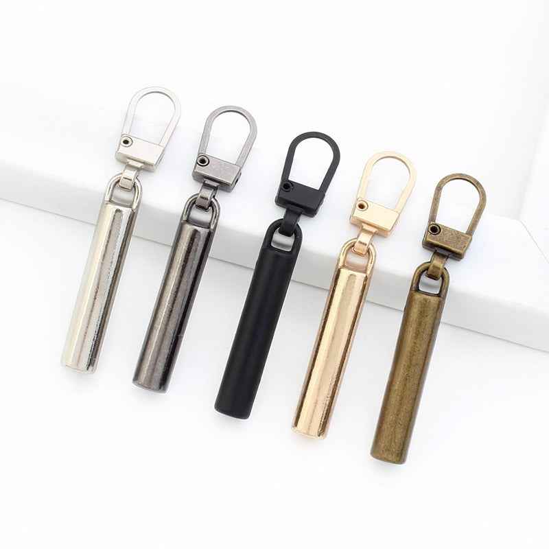 Detachable metal zipper pulls, slim 50x6mm set of 15, mixed finishes and colors