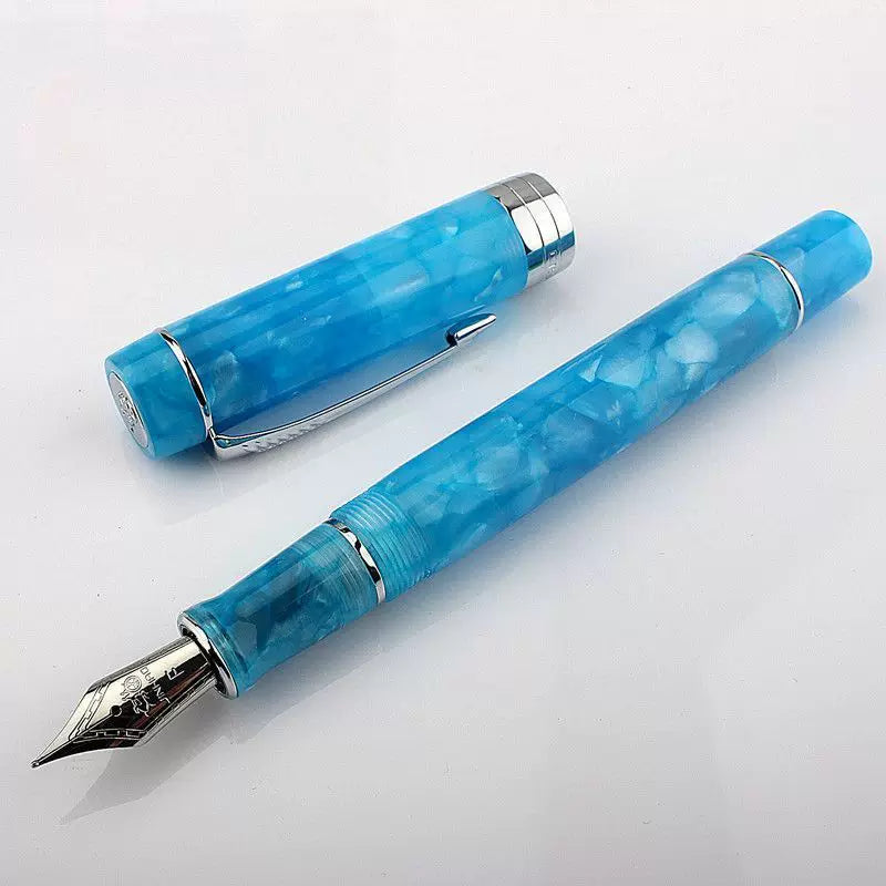 Jinhao Century 100 Fountain Pen – 18K Gold-Plated #35 Nib | Sky Blue Acrylic Barrel | Piston Converter Included | 2.6mm Cartridge Compatible Gold