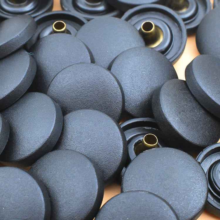 15mm black plastic snap buttons with brass studs, round