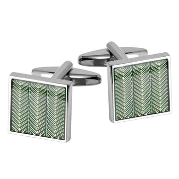 Light green square French cufflinks, textured pattern, silver frame