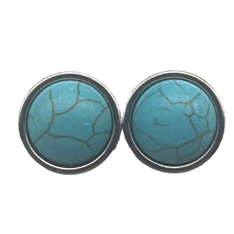 Turquoise stone-look round sewing buttons with silver metal rim and cracked pattern