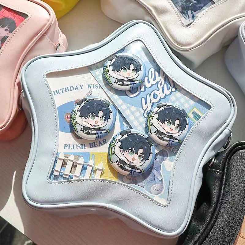 Star Shape Ita Bag Y2K Pins Display PU Leather Backpack