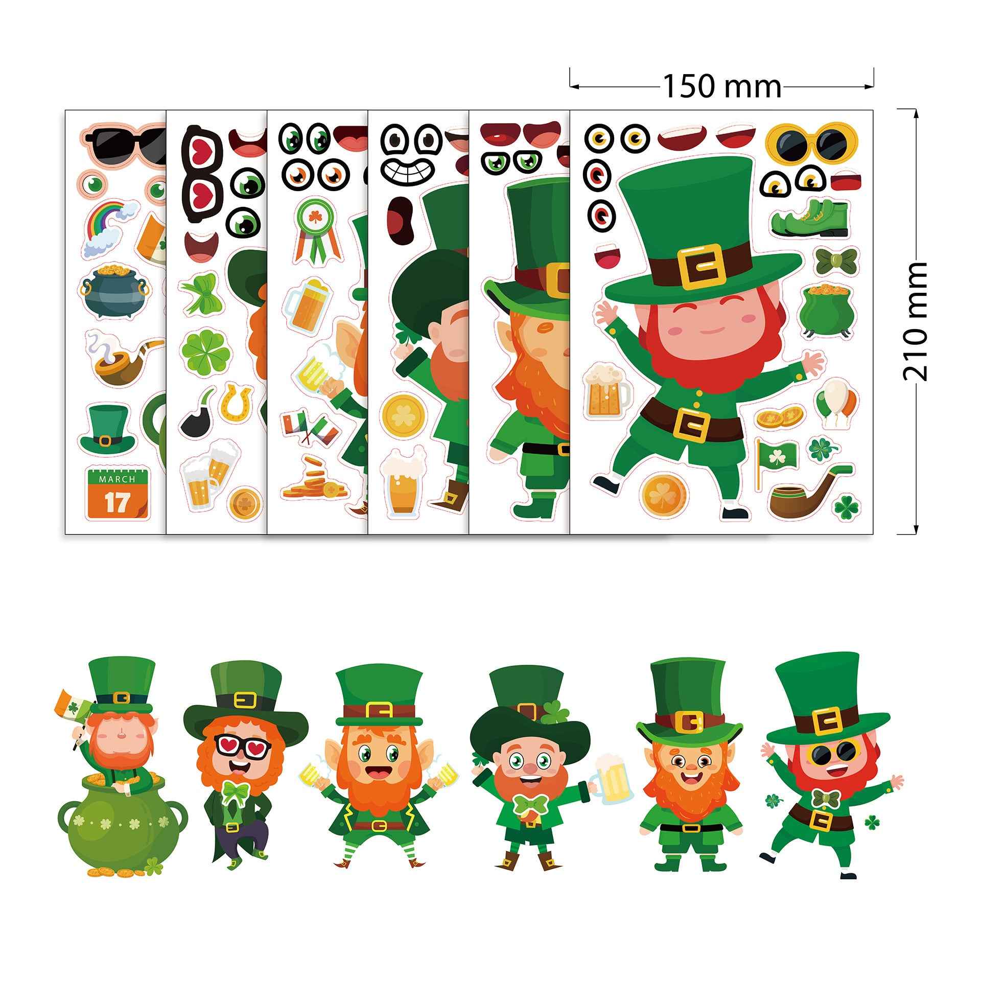 24 Sheets St Patricks Day Stickers for Kids Cards Crafts