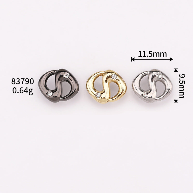 11.5mm pig-nose rhinestone shank buttons: gunmetal, gold, and silver with sparkle stones